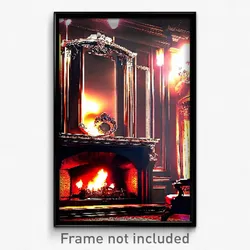 Pixel Art Poster - Lavish Fireplace (8 Bit Psychedelic Trippy Video Game Print)