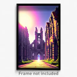 Pixel Art Poster - Bright Abbey (8 Bit Psychedelic Trippy Video Game Print)