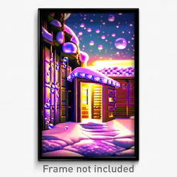Pixel Art Poster - Bubbly Outbuilding (8 Bit Psychedelic Video Game Print)