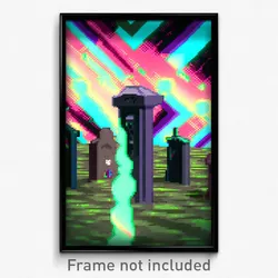 Pixel Art Poster - Glitch Art Cemetery (8 Bit Psychedelic Video Game Print)