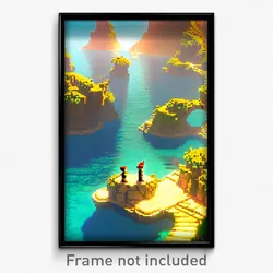 Pixel Art Poster - Buoyant Isle (8 Bit Psychedelic Trippy Video Game Print)