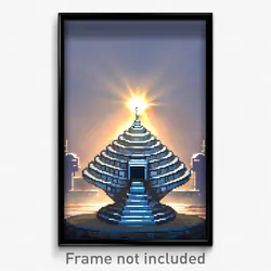 Pixel Art Poster - Silver Ziggurat (8 Bit Psychedelic Trippy Video Game Print)