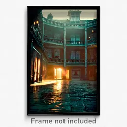 Pixel Art Poster - Haunted Courtyard (8 Bit Psychedelic Trippy Video Game Print)