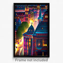 Pixel Art Poster - Wicked European City (8 Bit Psychedelic Video Game Print)
