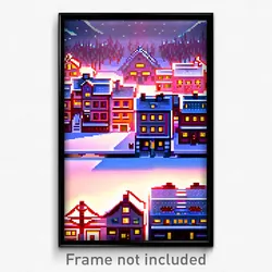 Pixel Art Poster - Frozen American Town (8 Bit Psychedelic Video Game Print)