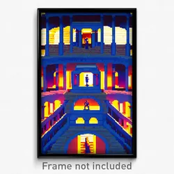 Pixel Art Poster - Blue Colosseum (8 Bit Psychedelic Trippy Video Game Print)