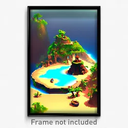 Pixel Art Poster - Extra Small Island (8 Bit Psychedelic Video Game Print)