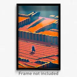 Pixel Art Poster - Orange Trenches (8 Bit Psychedelic Trippy Video Game Print)