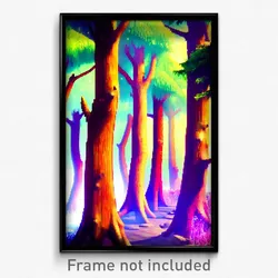 Pixel Art Poster - Wooden Trees (8 Bit Psychedelic Trippy Video Game Print)