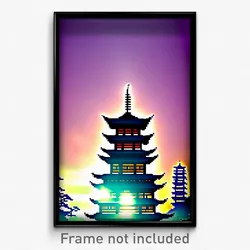 Pixel Art Poster - Digital Pagoda (8 Bit Psychedelic Trippy Video Game Print)