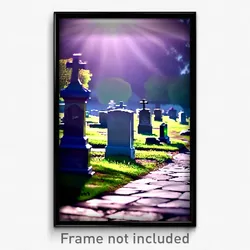 Pixel Art Poster - Peaceful Cemetery (8 Bit Psychedelic Trippy Video Game Print)