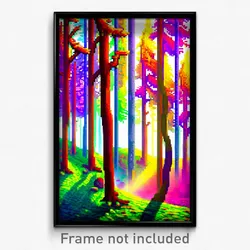 Pixel Art Poster - Multicolored Woods (8 Bit Psychedelic Video Game Print)