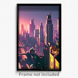 Pixel Art Poster - Shady Metropolis (8 Bit Psychedelic Trippy Video Game Print)