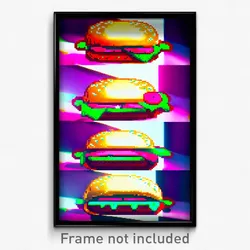 Pixel Art Poster - Unnatural Hamburger (8 Bit Psychedelic Video Game Print)