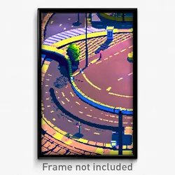 Pixel Art Poster - Circular Street (8 Bit Psychedelic Trippy Video Game Print)