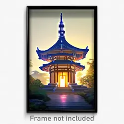 Pixel Art Poster - Curvy Pagoda (8 Bit Psychedelic Trippy Video Game Print)