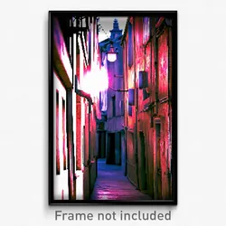 Pixel Art Poster - Old Fashioned Alley (8 Bit Psychedelic Video Game Print)