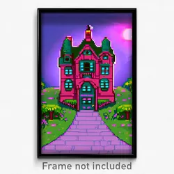 Pixel Art Poster - Mushy Mansion (8 Bit Psychedelic Trippy Video Game Print)