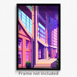 Pixel Art Poster - Flat Anime Architecture (8 Bit Psychedelic Video Game Print)