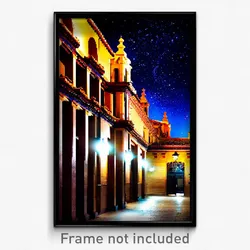 Pixel Art Poster - Starry Spanish Architecture (8 Bit Video Game Print)