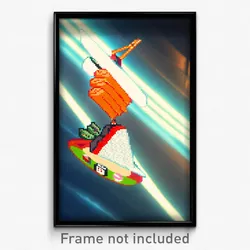 Pixel Art Poster - Flying Sushi (8 Bit Psychedelic Trippy Video Game Print)
