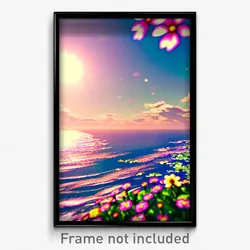 Pixel Art Poster - Flowery Seascape (8 Bit Psychedelic Trippy Video Game Print)