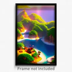 Pixel Art Poster - Homely Island (8 Bit Psychedelic Trippy Video Game Print)