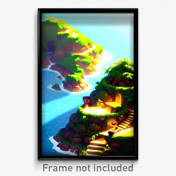 Pixel Art Poster - Detailed Island (8 Bit Psychedelic Trippy Video Game Print)