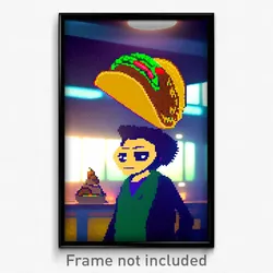 Pixel Art Poster - Droopy Taco (8 Bit Psychedelic Trippy Weird Video Game Print)