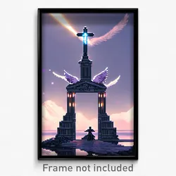 Pixel Art Poster - Angelic Outpost (8 Bit Psychedelic Trippy Video Game Print)