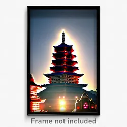 Pixel Art Poster - Strange Pagoda (8 Bit Psychedelic Trippy Video Game Print)