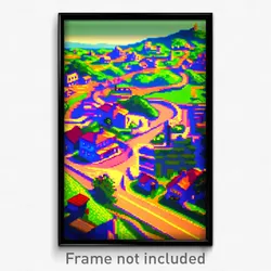 Pixel Art Poster - Ordinary Small Town (8 Bit Psychedelic Video Game Print)
