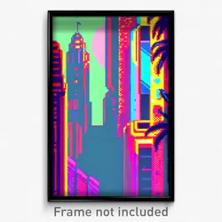 Pixel Art Poster - Glitchy Exotic City (8 Bit Psychedelic Video Game Print)