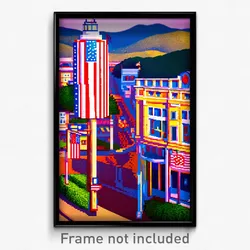 Pixel Art Poster - Superficial American Town (8 Bit Video Game Print)