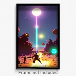 Pixel Art Poster - Rubbery Moon Battle (8 Bit Psychedelic Video Game Print)