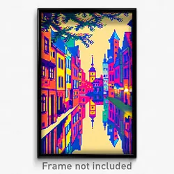 Pixel Art Poster - Whimsical European City (8 Bit Psychedelic Video Game Print)