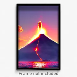 Pixel Art Poster - Sunny Volcano (8 Bit Psychedelic Trippy Video Game Print)