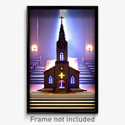 Pixel Art Poster - Lonely Church (8 Bit Psychedelic Trippy Video Game Print)