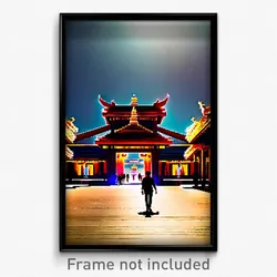 Pixel Art Poster - Buzzing Temple (8 Bit Psychedelic Trippy Video Game Print)