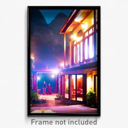 Pixel Art Poster - Energetic Villa (8 Bit Psychedelic Trippy Video Game Print)