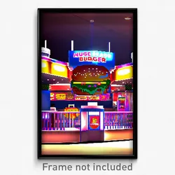 Pixel Art Poster - Huge Burger Stand (8 Bit Psychedelic Trippy Video Game Print)