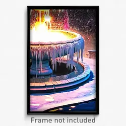 Pixel Art Poster - Frosty Fountain (8 Bit Psychedelic Trippy Video Game Print)