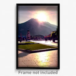 Pixel Art Poster - Mountainous Plaza (8 Bit Psychedelic Trippy Video Game Print)