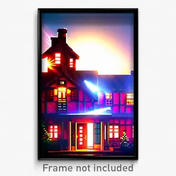 Pixel Art Poster - Dazzling House (8 Bit Psychedelic Trippy Video Game Print)