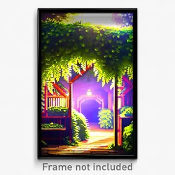 Pixel Art Poster - Leafy Stable (8 Bit Psychedelic Trippy Video Game Print)