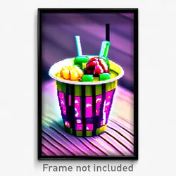 Pixel Art Poster - Striped Boba Tea (8 Bit Psychedelic Trippy Video Game Print)