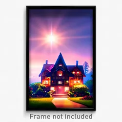Pixel Art Poster - Enchanting House (8 Bit Psychedelic Trippy Video Game Print)