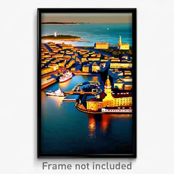 Pixel Art Poster - Nautical Swedish City (8 Bit Psychedelic Video Game Print)