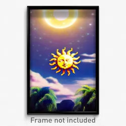 Pixel Art Poster - Terrific Sun And Moon (8 Bit Psychedelic Video Game Print)