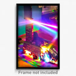 Pixel Art Poster - Multicolored Fireplace (8 Bit Psychedelic Video Game Print)